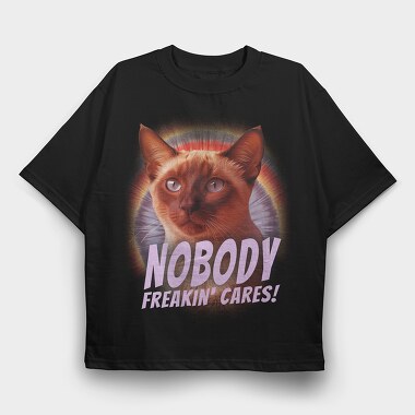 Cat Nobody Freakin Cares, Tricou Oversize Barbati (Unisex)