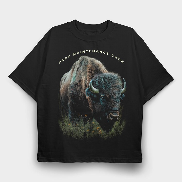 Realistic Bison, Tricou Oversize Barbati (Unisex)