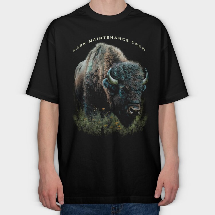 Realistic Bison, Tricou Oversize Barbati (Unisex)