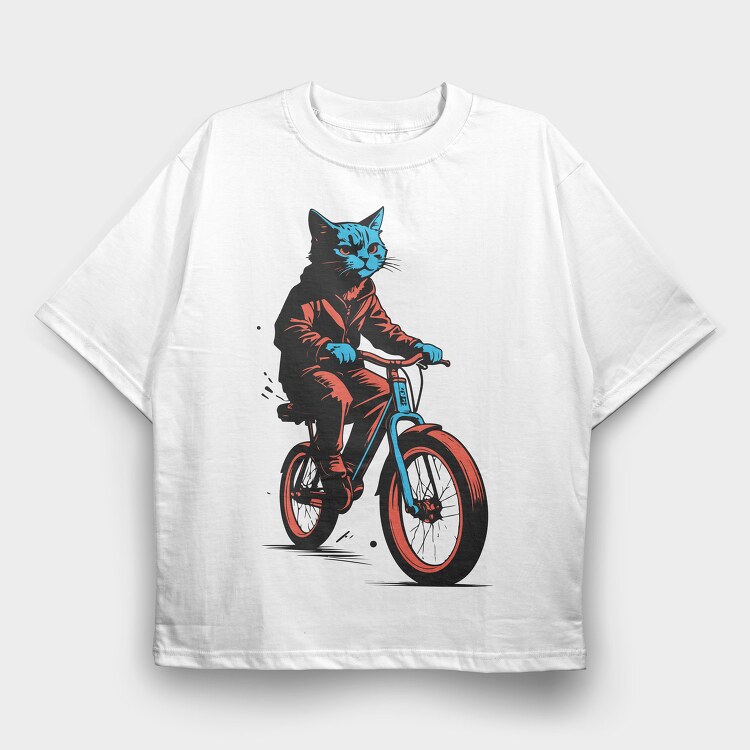 Cat on Bike, Tricou Oversize Barbati (Unisex)