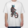 Cat on Bike, Tricou Oversize Barbati (Unisex)