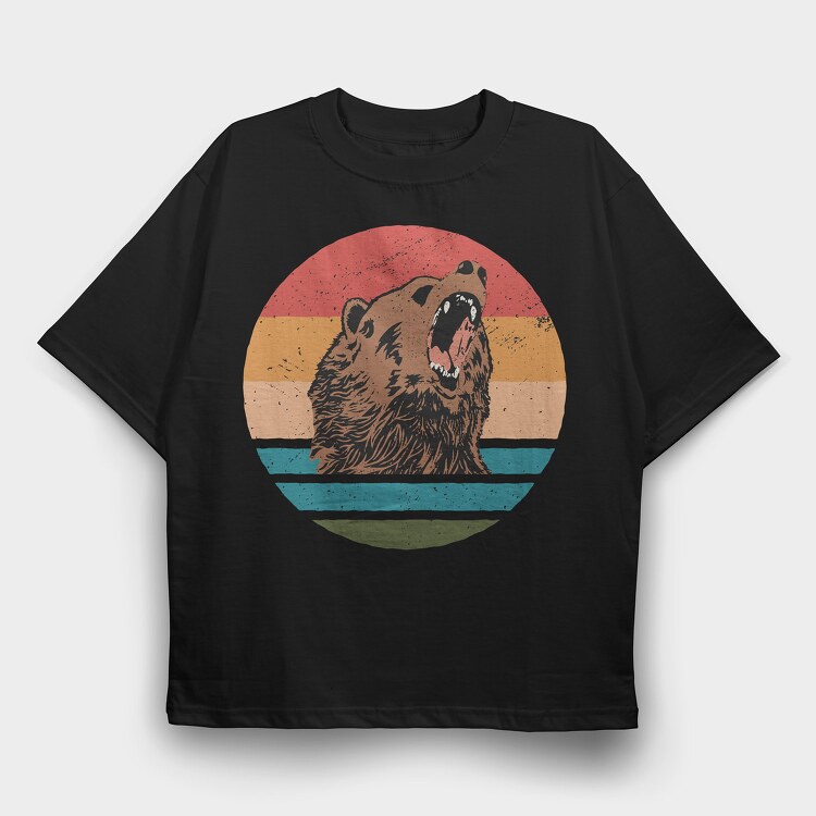 Sunset Retro Bear, Tricou Oversize Barbati (Unisex)