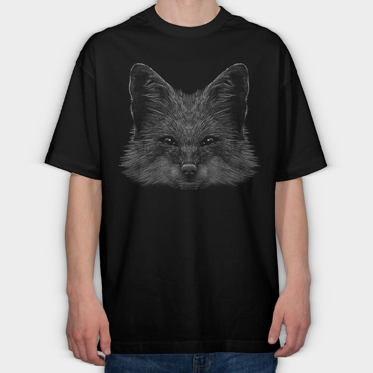 Realistic Fox Monochrome, Tricou Oversize Barbati (Unisex)