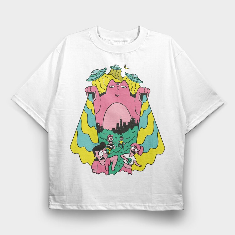 Alien Cat Ufo, Tricou Oversize Barbati (Unisex)
