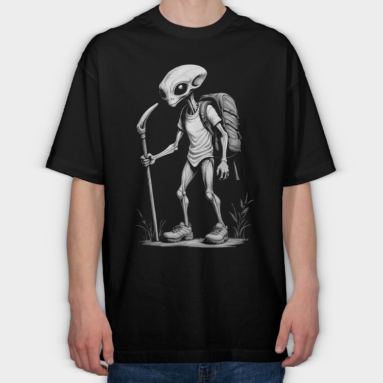 Alien Hiking Monochrome, Tricou Oversize Barbati (Unisex)