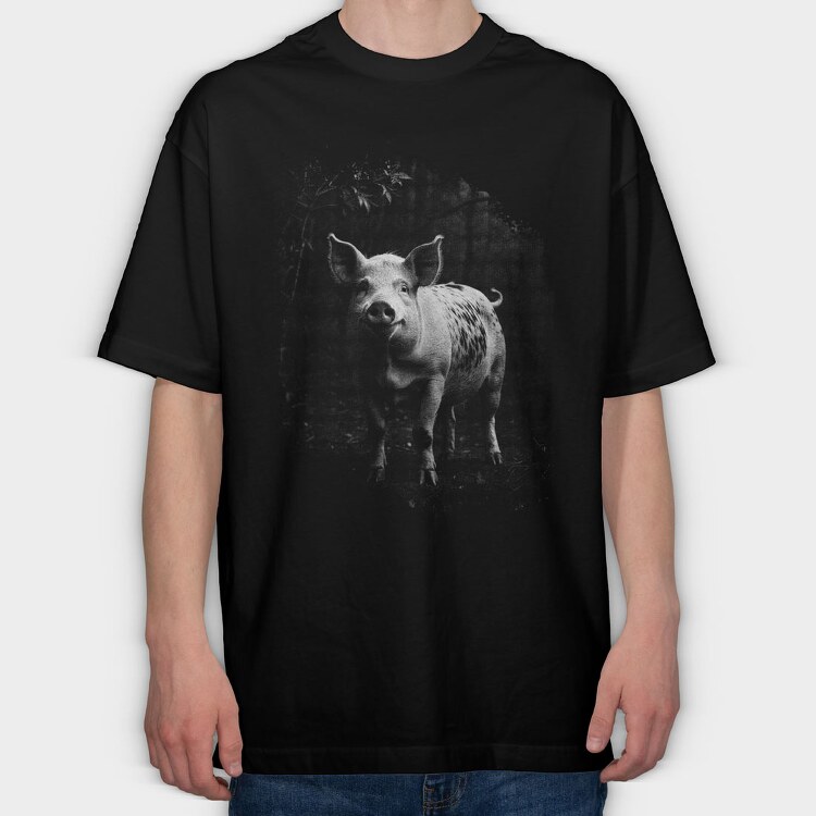 Realistic Pig in Nature, Tricou Oversize Barbati (Unisex)
