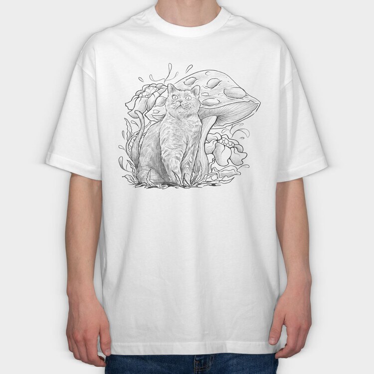 Cat Shroom, Tricou Oversize Barbati (Unisex)