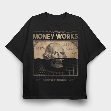 Money Works Bill Skull, Tricou Oversize Barbati (Unisex)