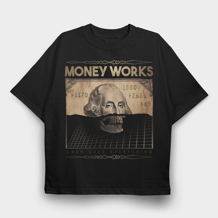 Money Works Bill Skull, Tricou Oversize Barbati (Unisex)