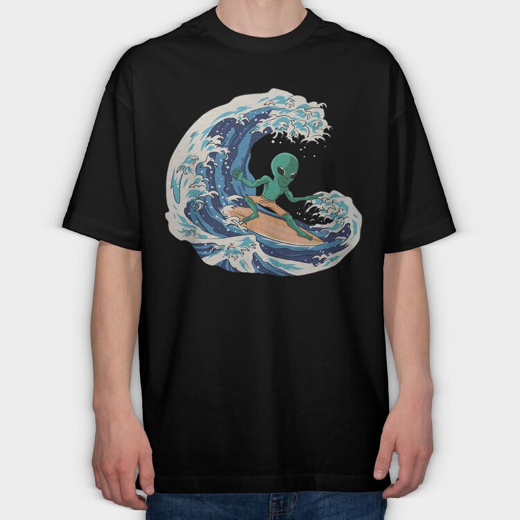 Surfing Alien, Tricou Oversize Barbati (Unisex)