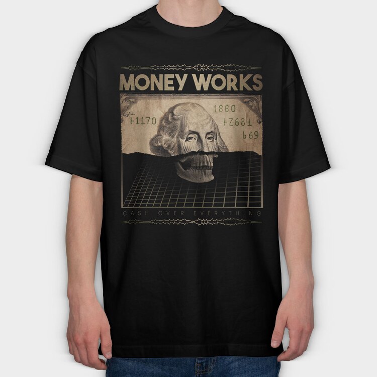 Money Works Bill Skull, Tricou Oversize Barbati (Unisex)