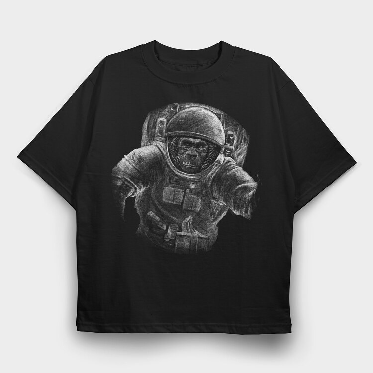Monkey Astronaut Monochrome, Tricou Oversize Barbati (Unisex)