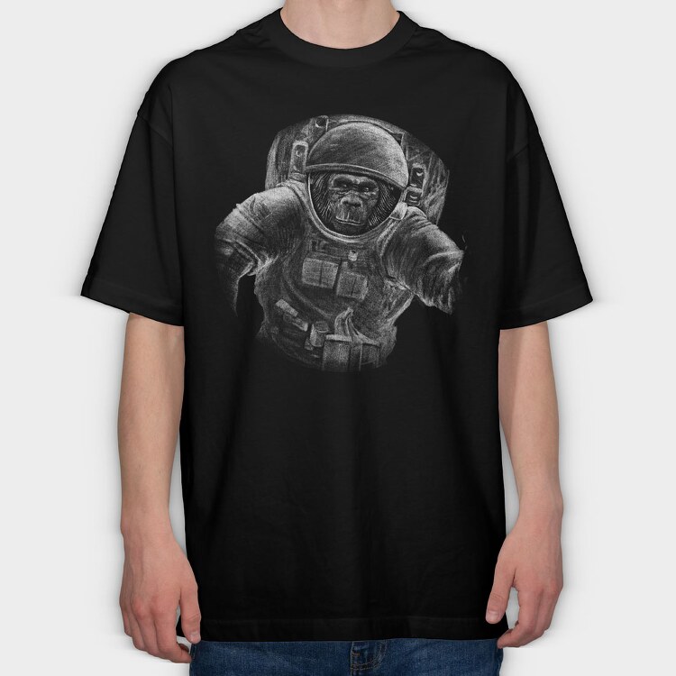 Monkey Astronaut Monochrome, Tricou Oversize Barbati (Unisex)
