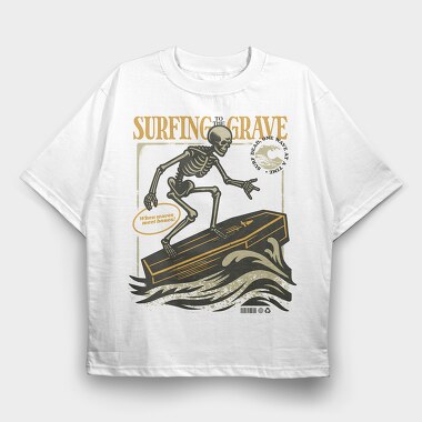 Surfing Grave Skeleton, Tricou Oversize Barbati (Unisex)