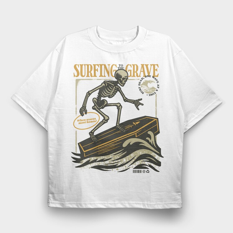 Surfing Grave Skeleton, Tricou Oversize Barbati (Unisex)