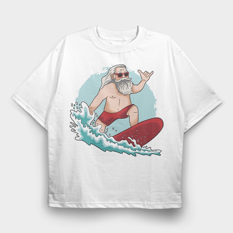 Surfing Santa, Tricou Oversize Barbati (Unisex)