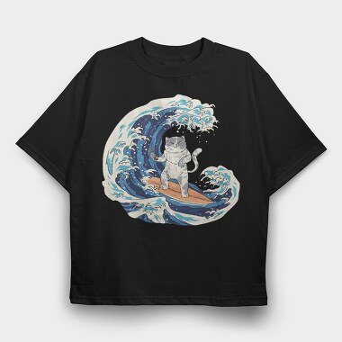Cat Sushi Wave, Tricou Oversize Barbati (Unisex)