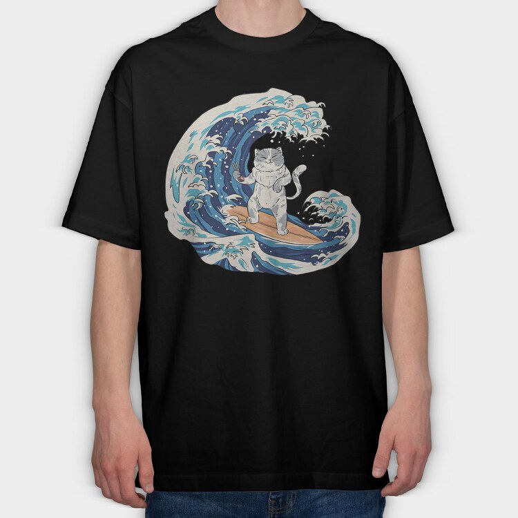 Cat Sushi Wave, Tricou Oversize Barbati (Unisex)