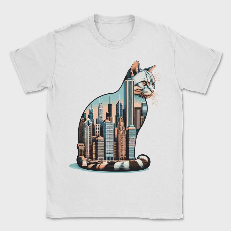 Chicago Skyline Cat, Tricou Barbati (Unisex)