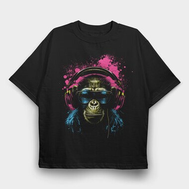 Monkey Headphones Portrait, Tricou Oversize Barbati (Unisex)
