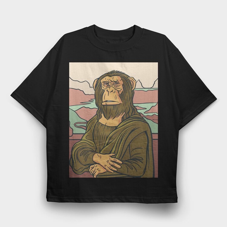 Monkey Mona Lisa, Tricou Oversize Barbati (Unisex)