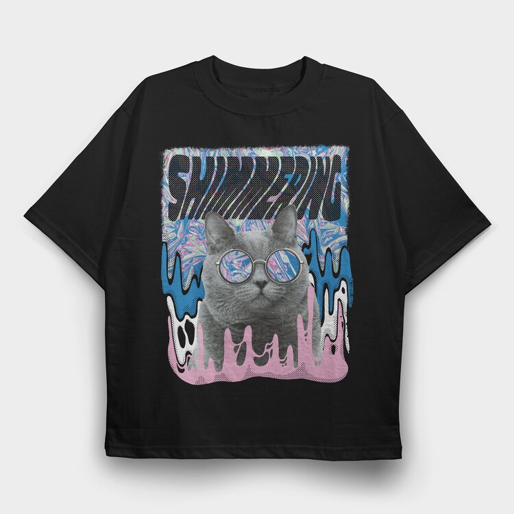 Holographic Cat, Tricou Oversize Barbati (Unisex)