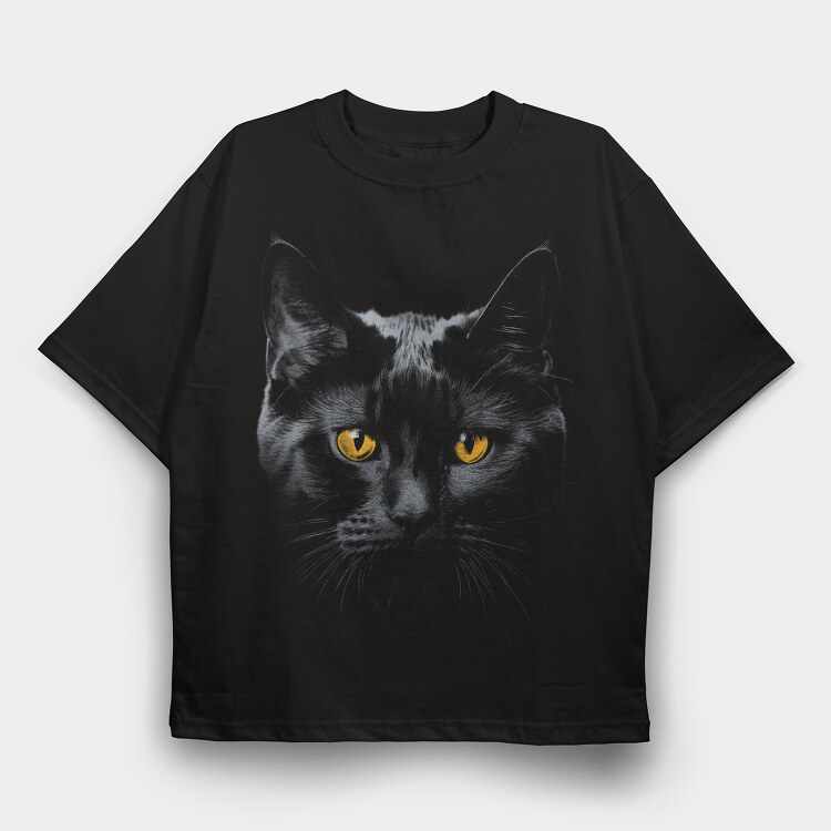Monochrome Cat Contrast Yellow Eyes, Tricou Oversize Barbati (Unisex)