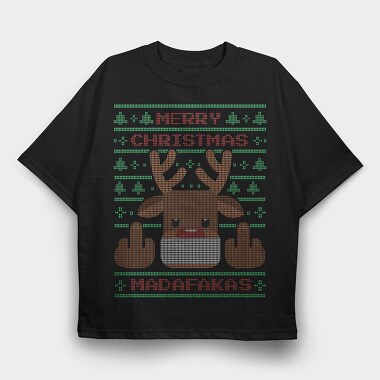 Reindeer Middle Finger Ugly Sweater, Tricou Oversize Barbati (Unisex)