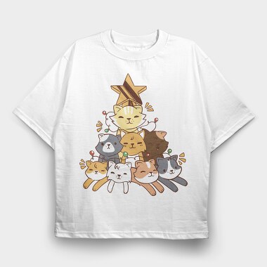 Cat Tree Christmas, Tricou Oversize Barbati (Unisex)