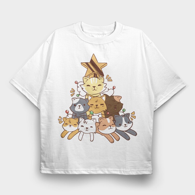 Cat Tree Christmas, Tricou Oversize Barbati (Unisex)