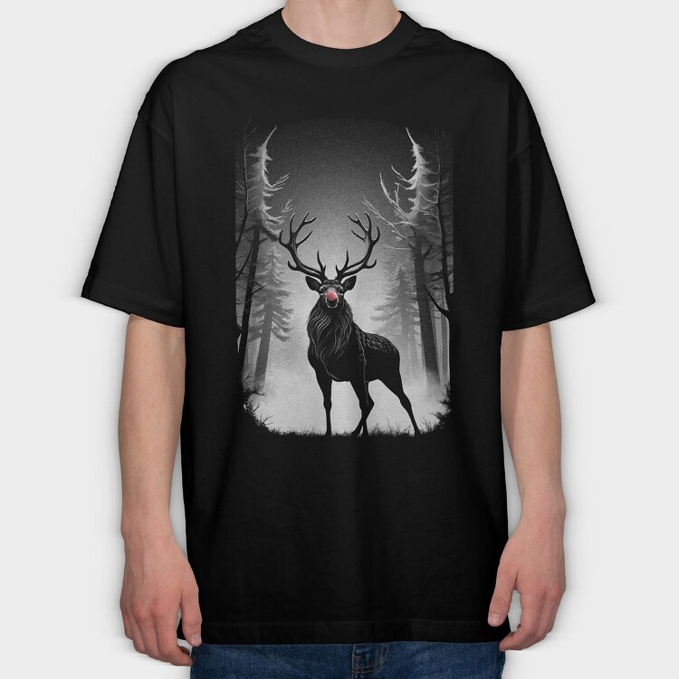 Reindeer Monochochrome Christmas, Tricou Oversize Barbati (Unisex)