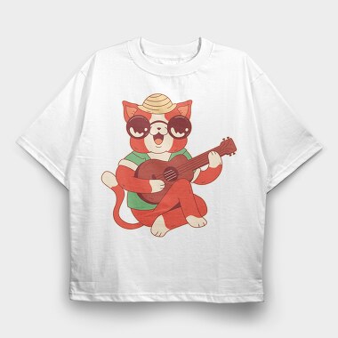 Cat Ukelele, Tricou Oversize Barbati (Unisex)