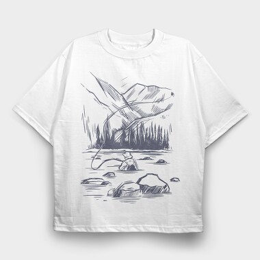 Monochrome Fisherman, Tricou Oversize Barbati (Unisex)