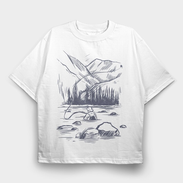 Monochrome Fisherman, Tricou Oversize Barbati (Unisex)