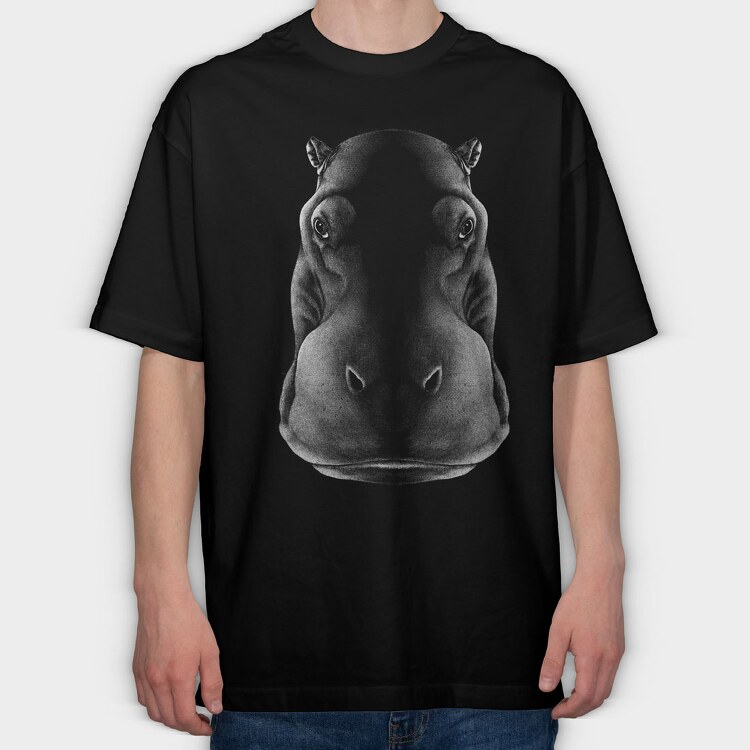 Monochrome Hippo Head, Tricou Oversize Barbati (Unisex)