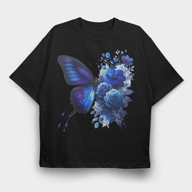Blue Butterfly Roses, Tricou Oversize Barbati (Unisex)