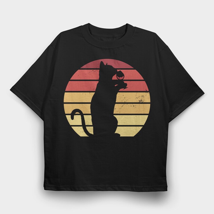 Cat Wine Sunset, Tricou Oversize Barbati (Unisex)
