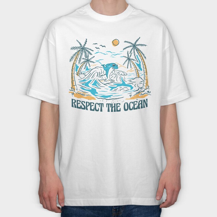 Respect the Ocean, Tricou Oversize Barbati (Unisex)