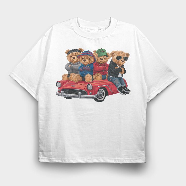 Bears In Car, Tricou Oversize Barbati (Unisex)