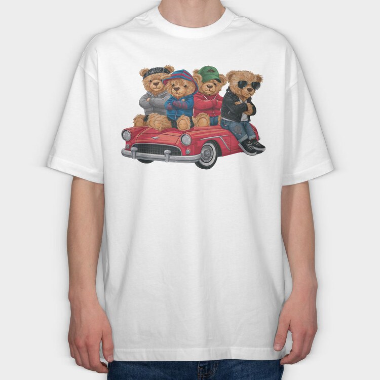 Bears In Car, Tricou Oversize Barbati (Unisex)