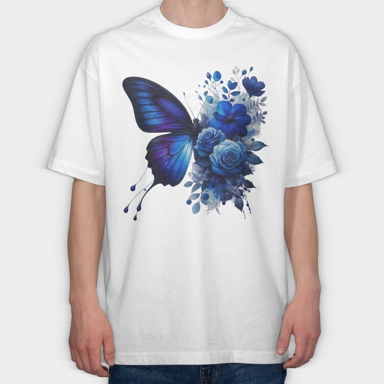Blue Butterfly Roses, Tricou Oversize Barbati (Unisex)