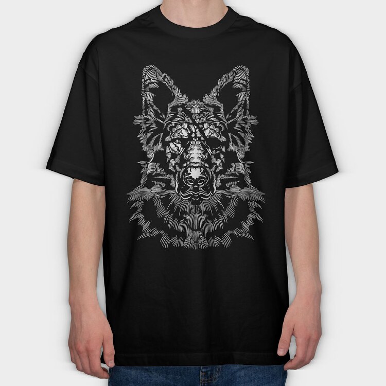 Monochrome Portrait German Shepherd, Tricou Oversize Barbati (Unisex)