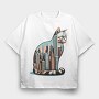 Chicago Skyline Cat, Tricou Oversize Barbati (Unisex)