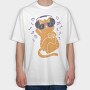 Cat With Sunglasses and Headphones, Tricou Oversize Barbati (Unisex)