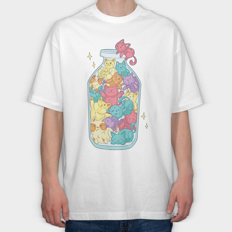 Cats Bottle, Tricou Oversize Barbati (Unisex)