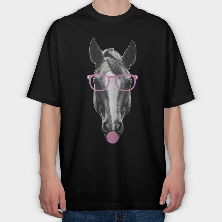 Horse Bubblegum Monochrome, Tricou Oversize Barbati (Unisex)