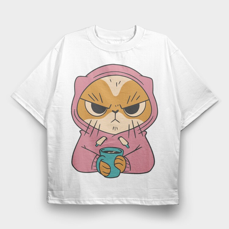 Angry Cat Coffee, Tricou Oversize Barbati (Unisex)