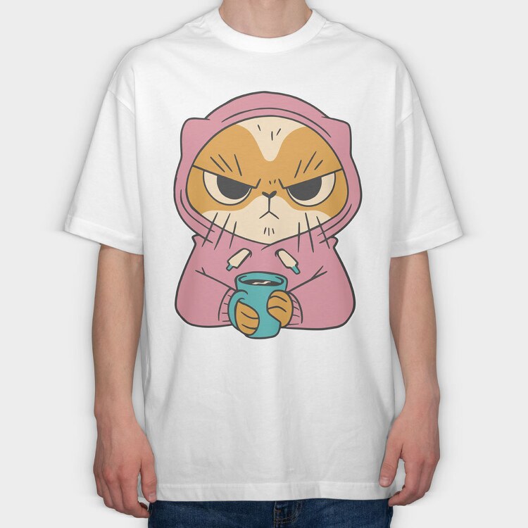 Angry Cat Coffee, Tricou Oversize Barbati (Unisex)