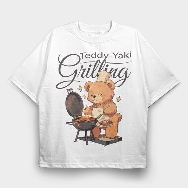 Teddy Bear Grilling, Tricou Oversize Barbati (Unisex)