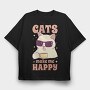 Cats Make Me Happy Coffee, Tricou Oversize Barbati (Unisex)